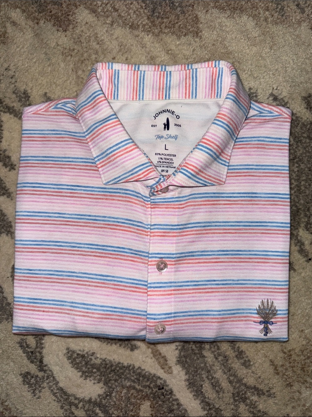 johnnie-O Pink and Blue Striped Polo L
